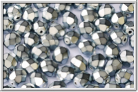 B�hm. Glasschliffperle, feuerpol., 3mm, black, op., heavy metal silver, 50 Stk.